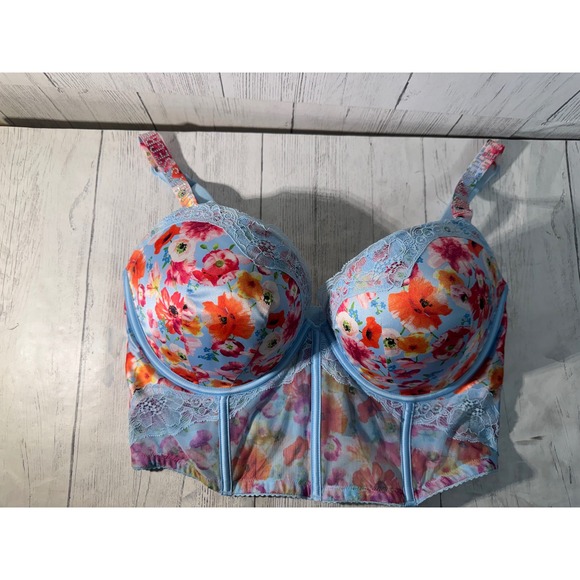 Victoria's Secret Other - Victorias Secret Very Sexy Shine Strap Push Up Bustier Floral Blue 38DD
